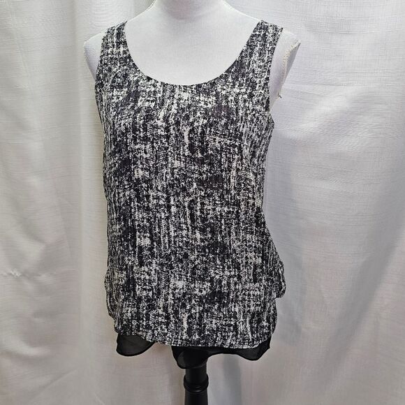 Vince Black Abstract Print Burnout Silk Sleeveless Top Size Small - Picture 3 of 8